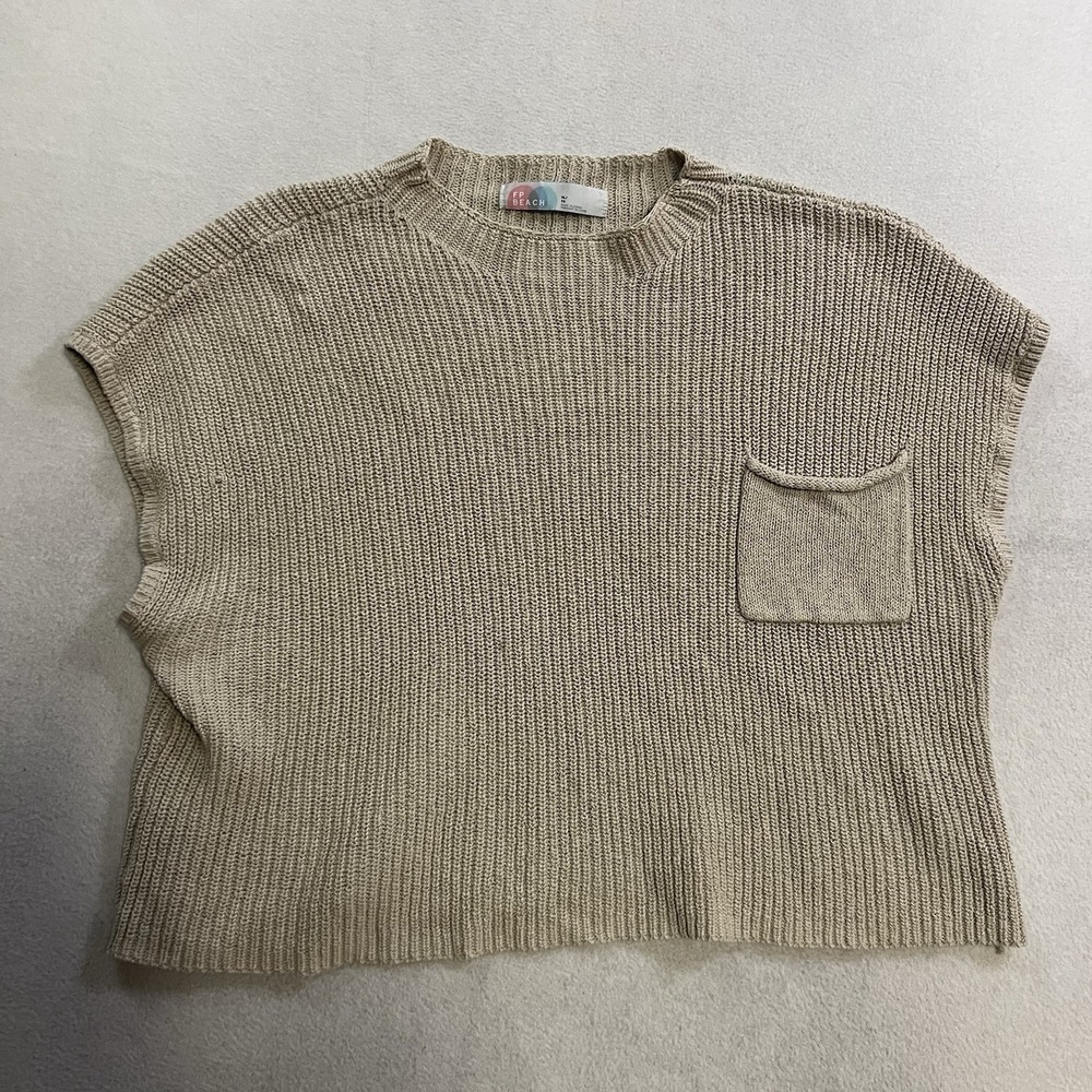 FP Beach Sweater Women's Size XL Knit Freya Boxy Boho Beachy 100% Cotton Oatmeal